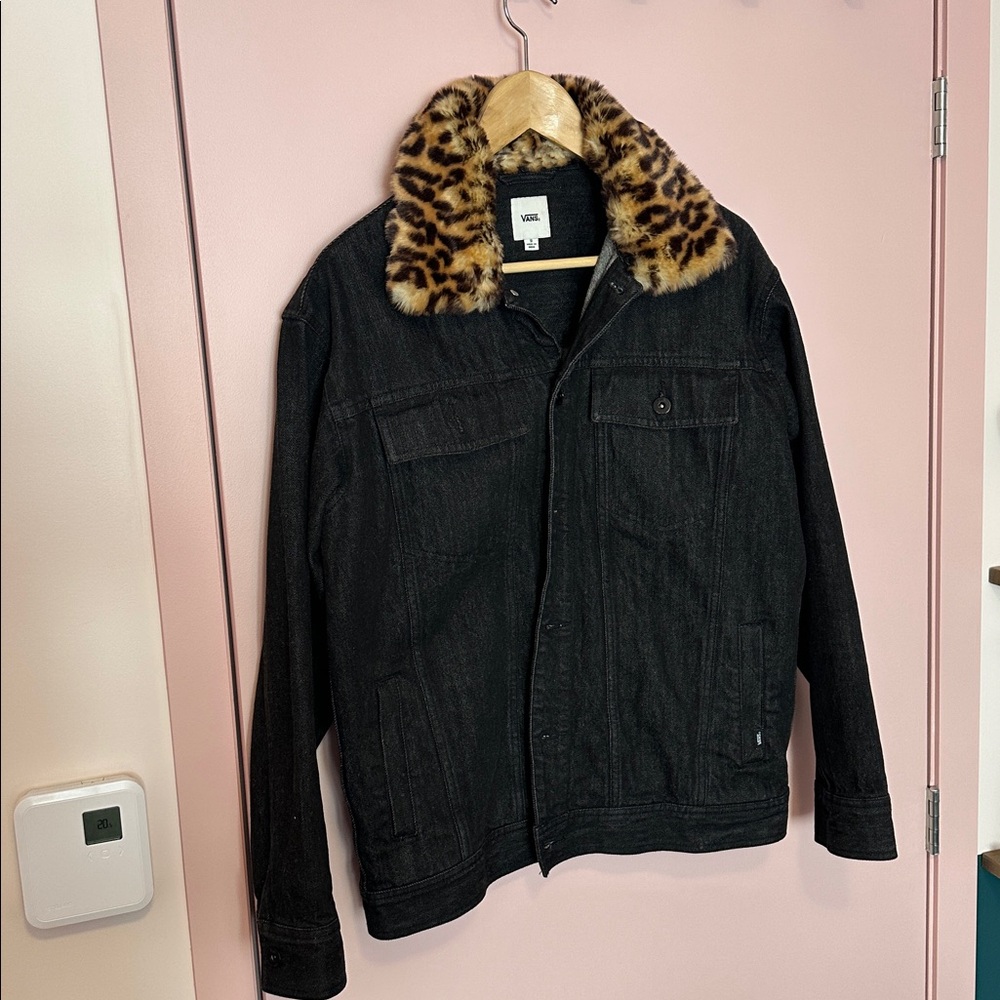 Vans Black Jacket with Leopard Print Collar